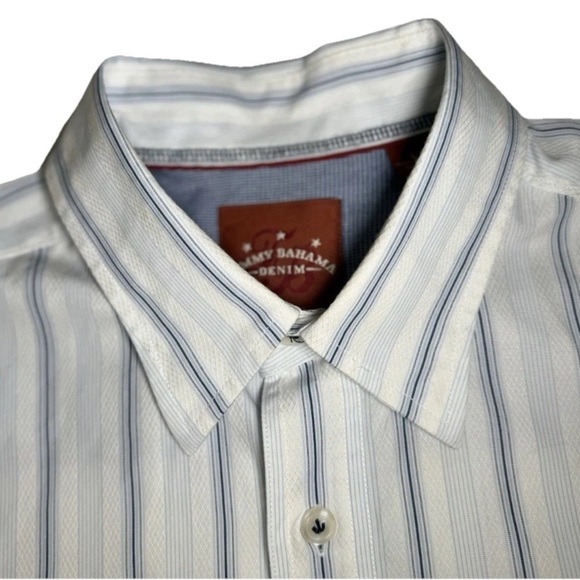 Tommy Bahama Jeans Flip Cuff Striped Button Up Shirt Men L Blue White Beach Camp - Picture 6 of 9